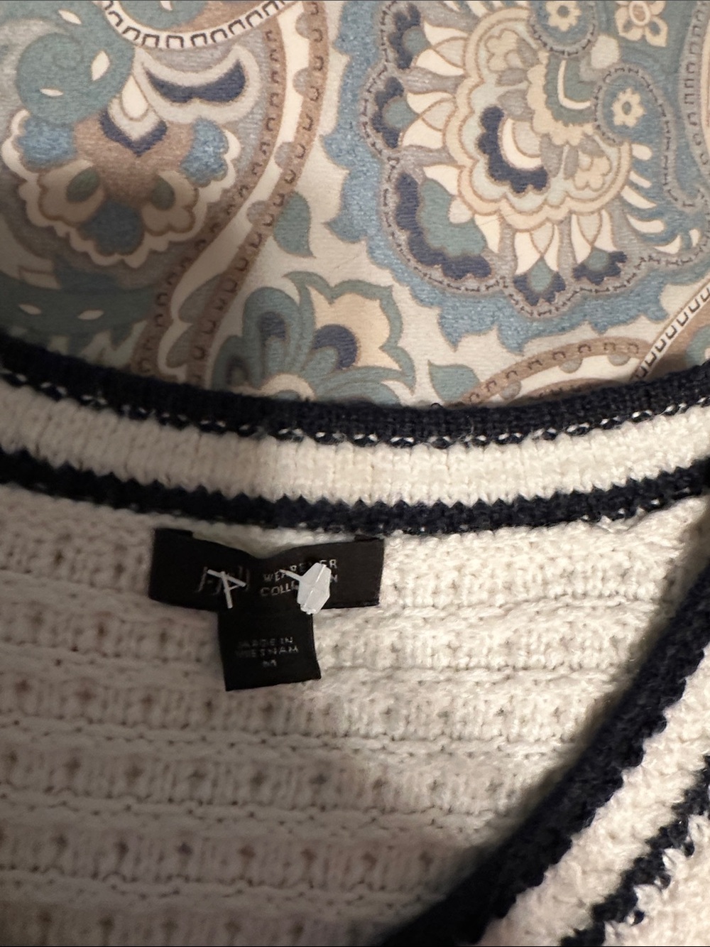 J. Jill Classic Cream Knit Cardigan with Navy Trim - Picture 2 of 3